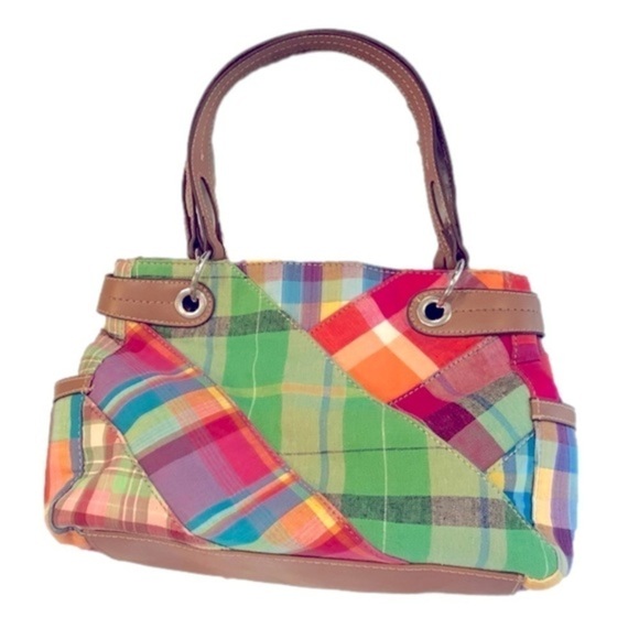 Kim Rogers Colorful Patchwork Canvas Satchel Shoulder Bag Handbag Purse - Picture 1 of 9